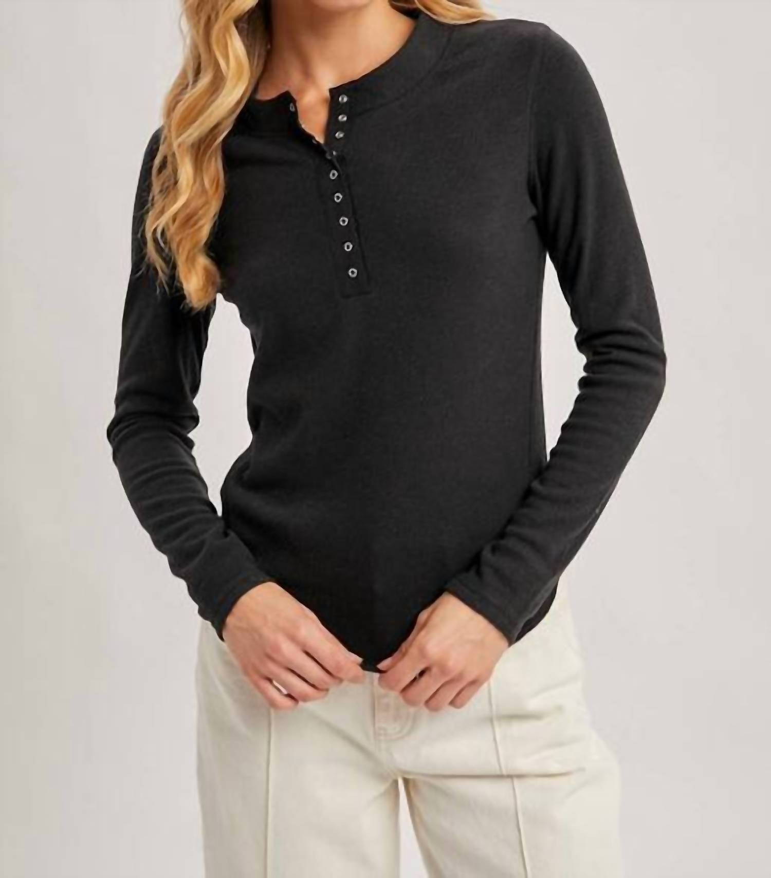 BluIvy Refined Long-sleeve Henley Top in black 1 - women's long sleeve top