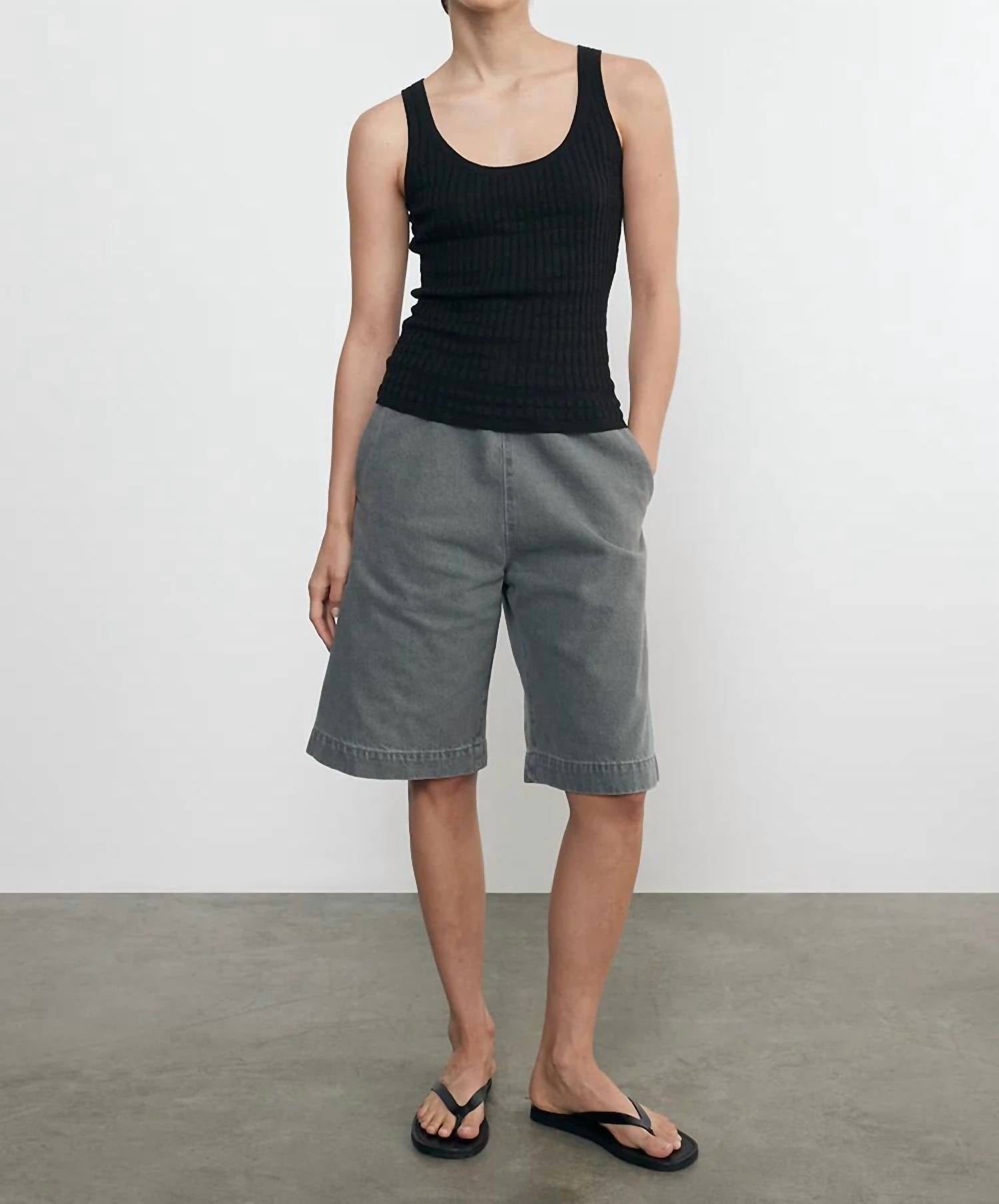 Enza Costa Linen Cotton Sweater Tank in black - women's tank top