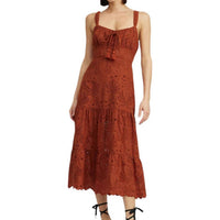 Jacquie The Label Take Her Everywhere Eyelet Corset Midid Dress in terracotta - women's dress