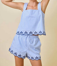 Day + Moon - Seaside Striped Eyelet Embroidered Set