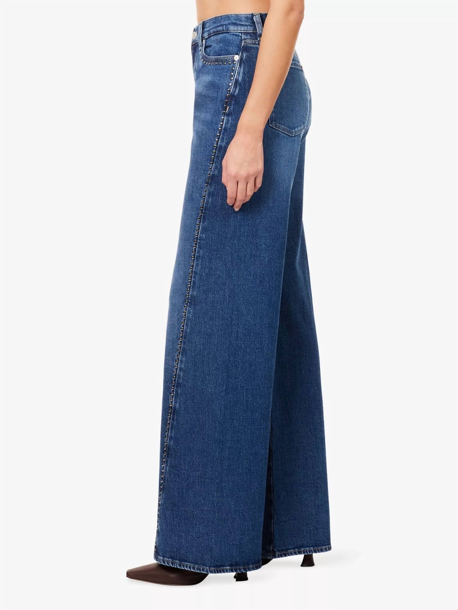 7 For All Mankind Twisted Lotta With Studs Wide Leg Jeans in street wise mid blue - women's jeans - detail view