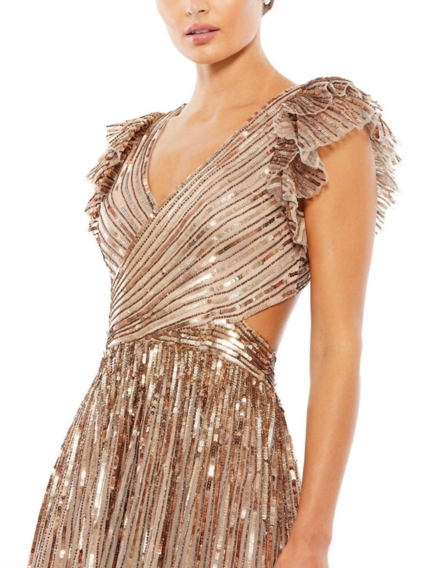 MAC DUGGAL Sequin Cutout Lace Up Back Gown in copper - women's dress - alternate view