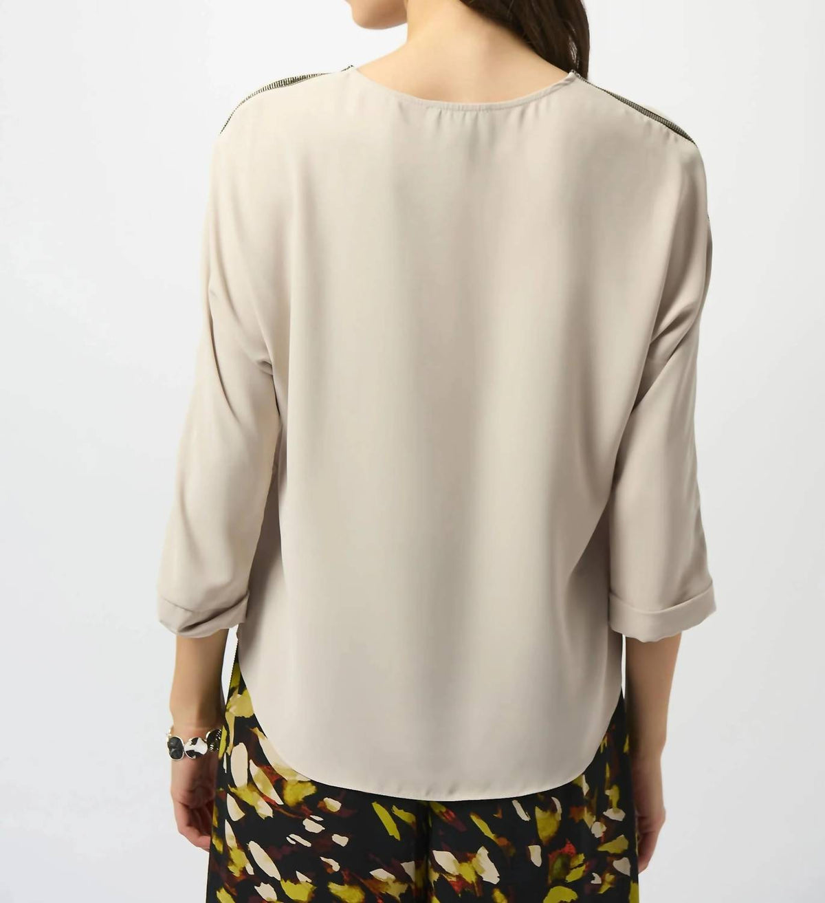Joseph Ribkoff - Embellished Sleeves Lightweight Twill Top