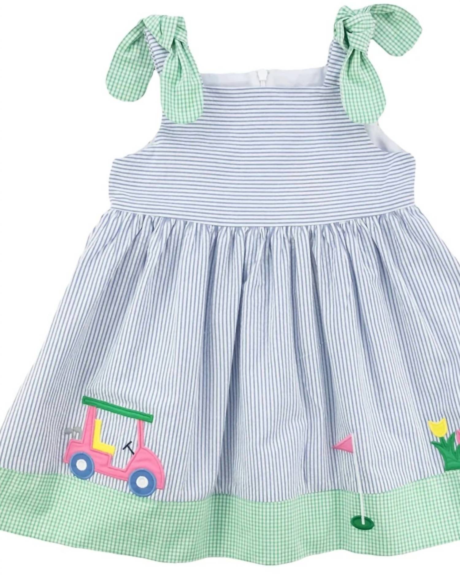 Florence Eiseman Kid's Par For The Course Seersucker Dress in blue - kids' dress - detail view