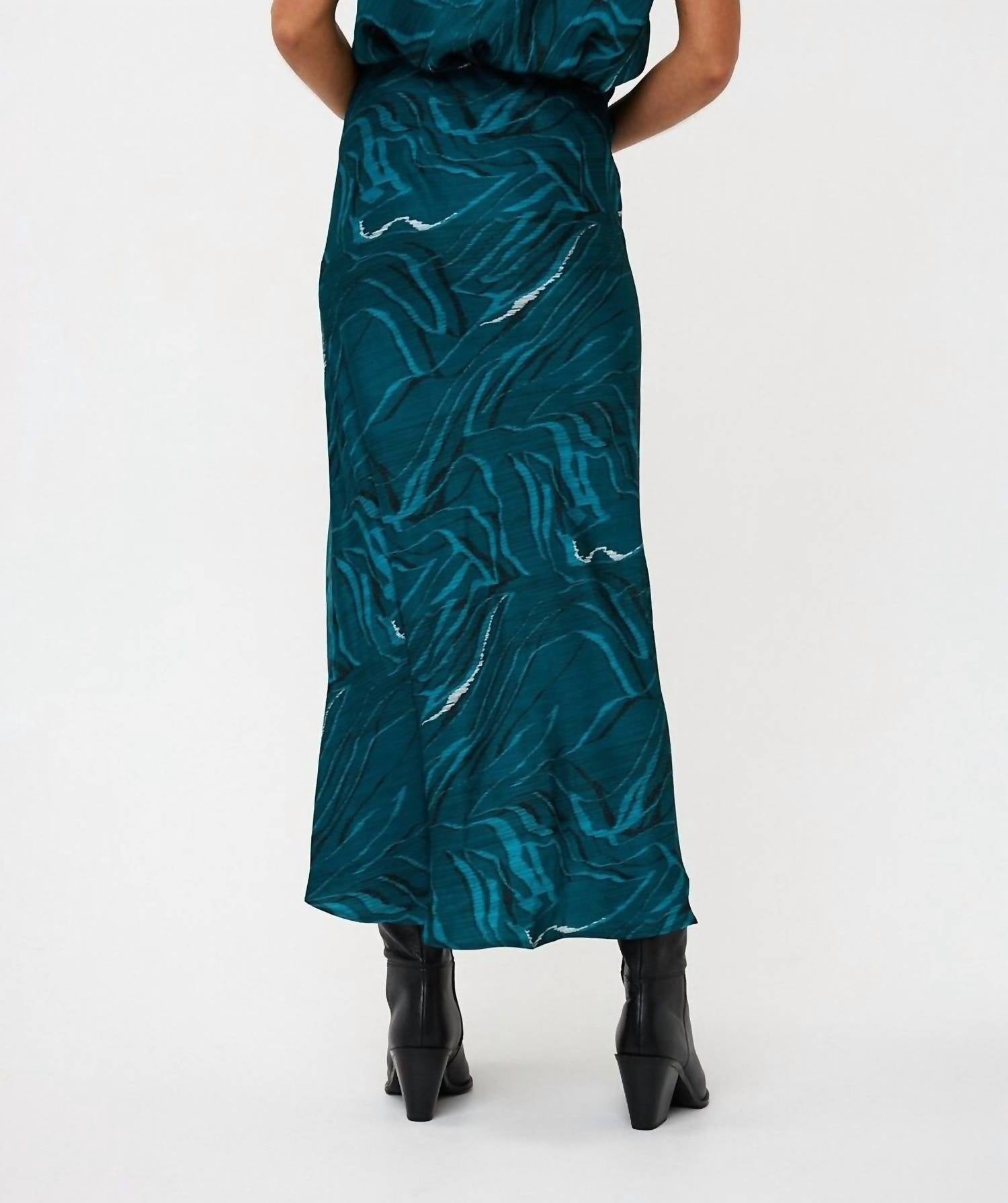 ESQUALO CRYSTAL WAVES SKIRT in teal print - women's skirt - detail view