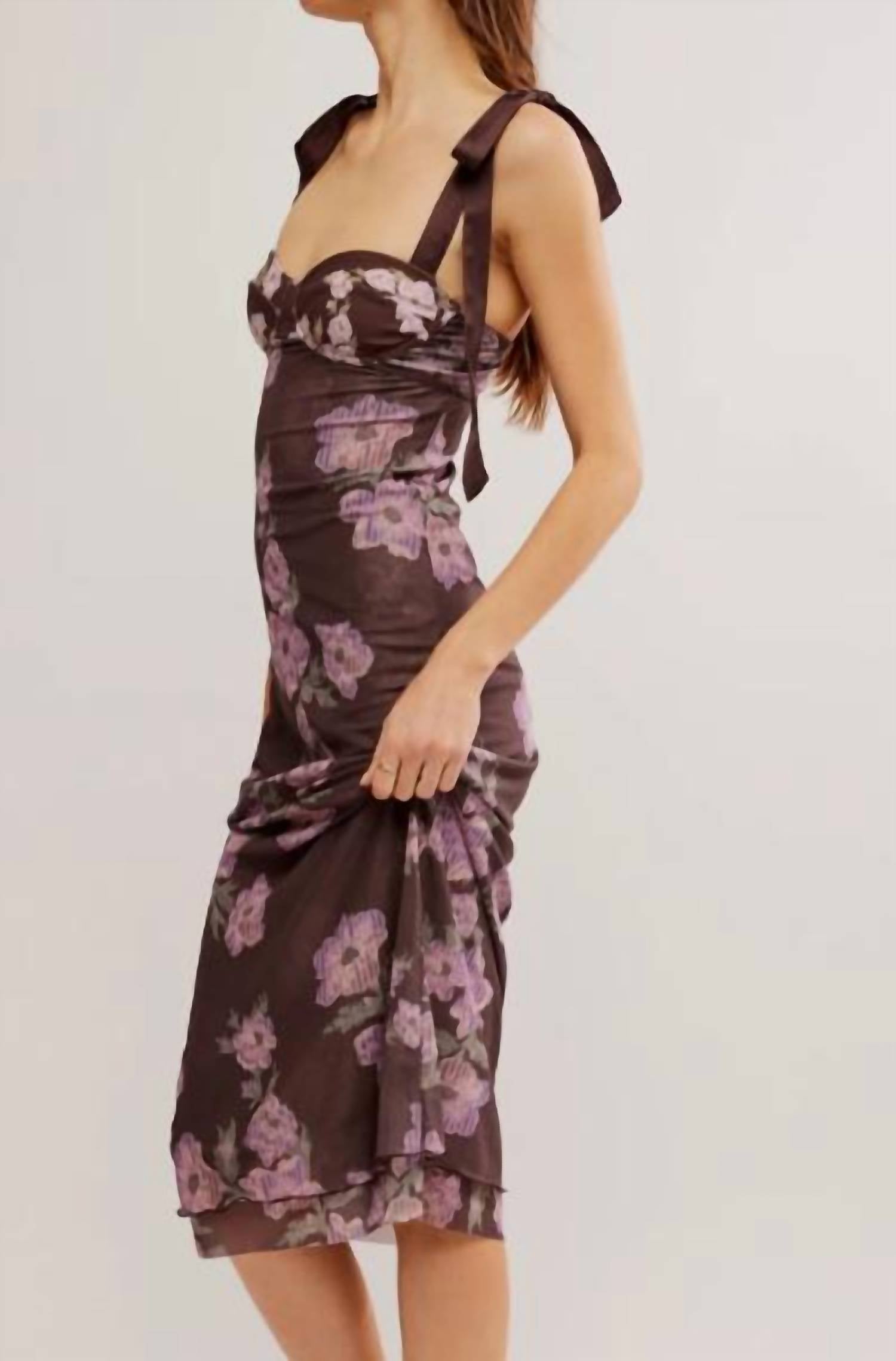 Free People Printed got glam slip dress in chocolate combo - women's dress - detail view