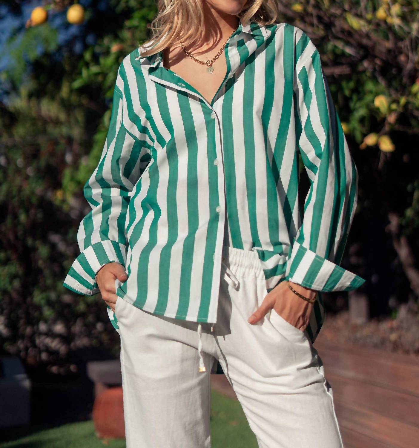 Urban Daizy - Striped Button Down Collared Shirt