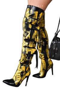 Cape Robbin - Women's Detroit Faux Leather Cargo Closed Toe Thigh High Boots