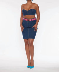 Circular Path - Strapless Denim Crop Top