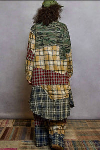 Pol - Patchwork Long Sleeve Plaid Woven Maxi Shirt