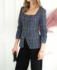 SKIES ARE BLUE Tweed Button Jacket in navy - women's jacket - alternate view
