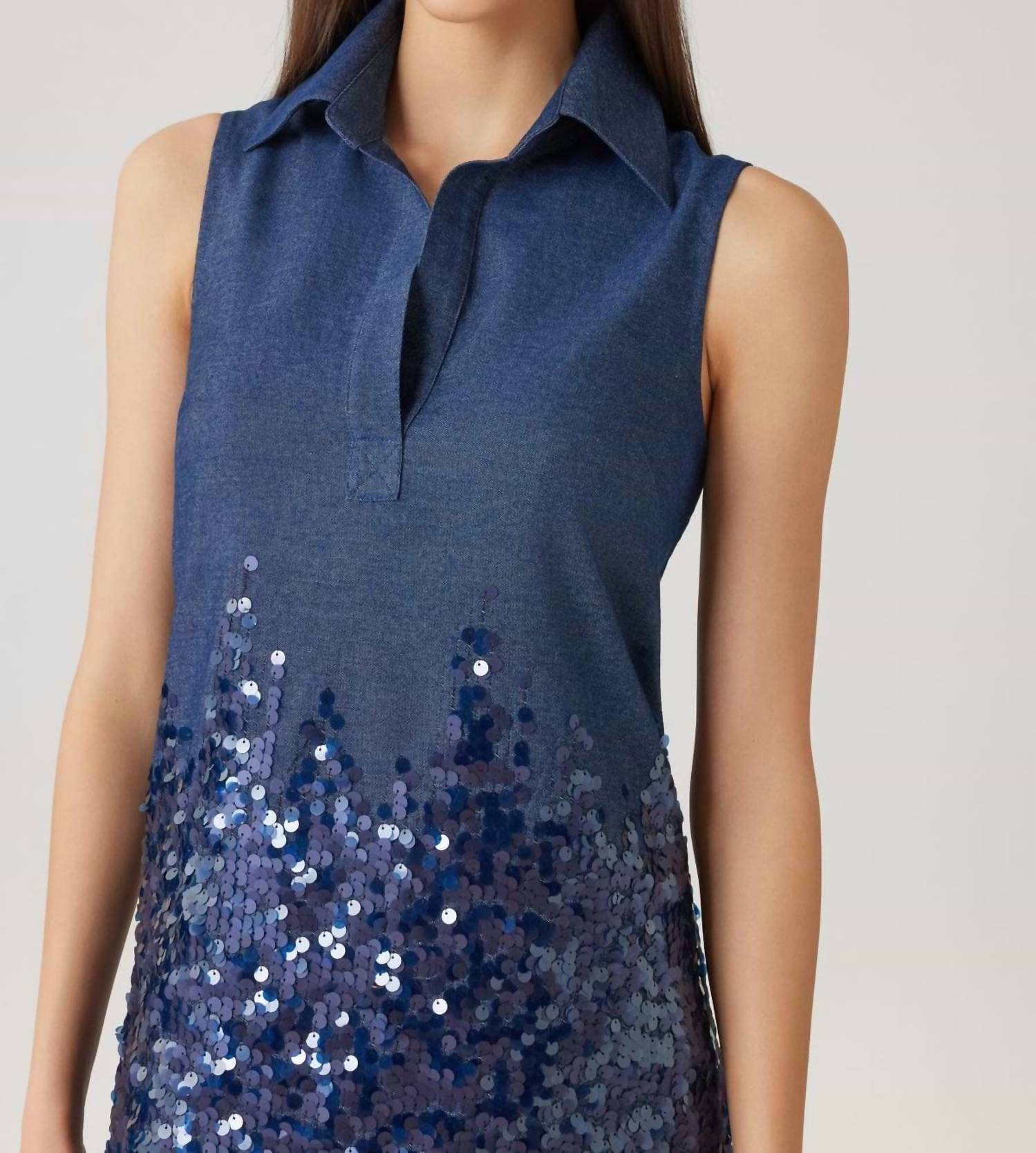 Teri Jon - Sleeveless Dress With Sequin Bottom