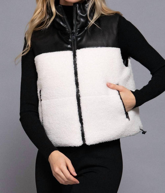 Active Basic - Reversible Faux Leather-Sherpa Crop Vest