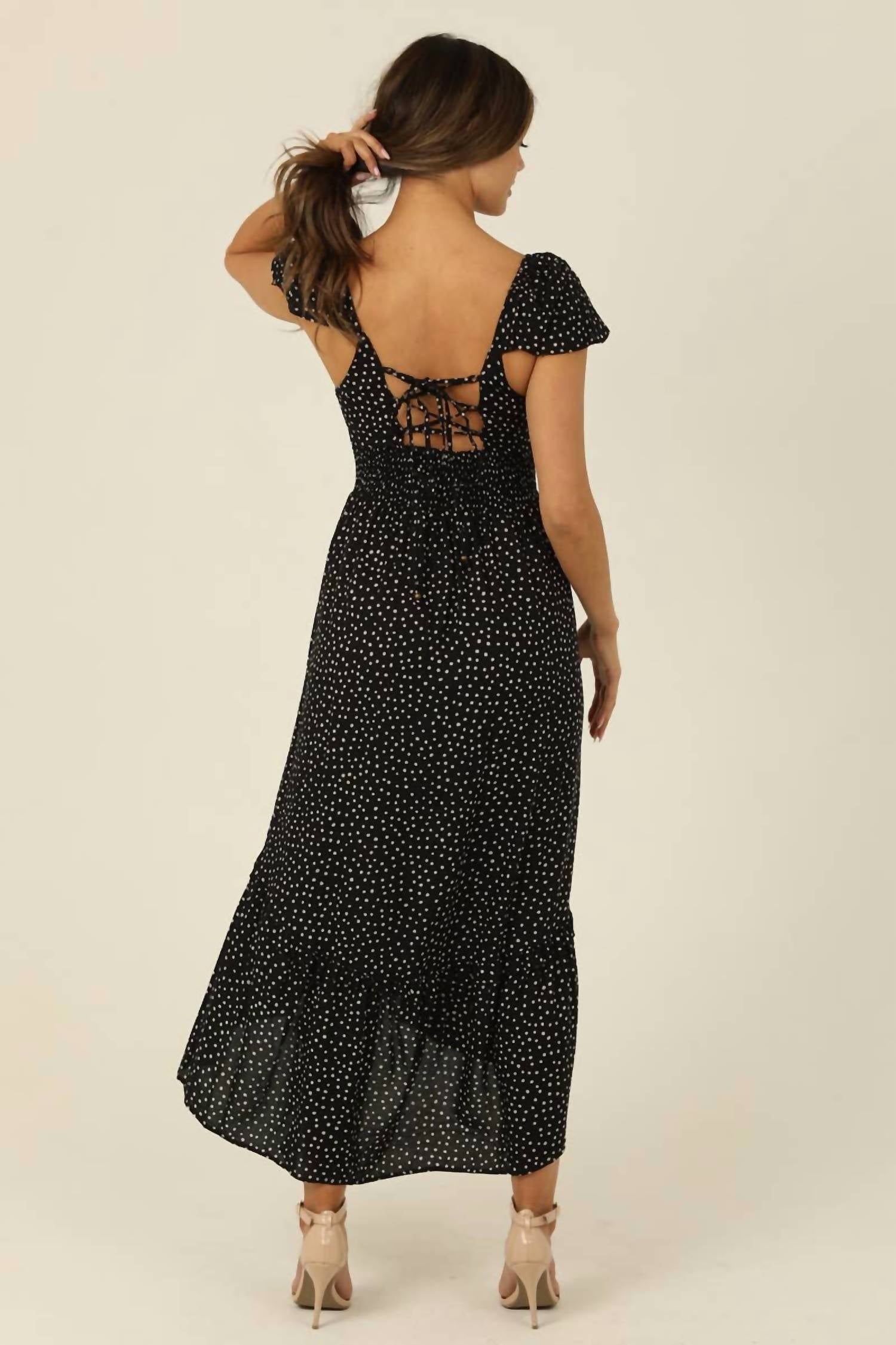 ANGIE Cadence V-Neck Midi Dress in black - women's dress - alternate view