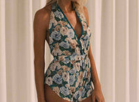 Noblesse Oblige Liberty Short Romper in teal rose - women's sleepwear