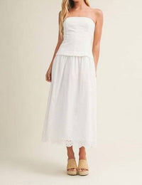Mustard Seed - Eyelet Scallop Hem Strapless Midi Dress