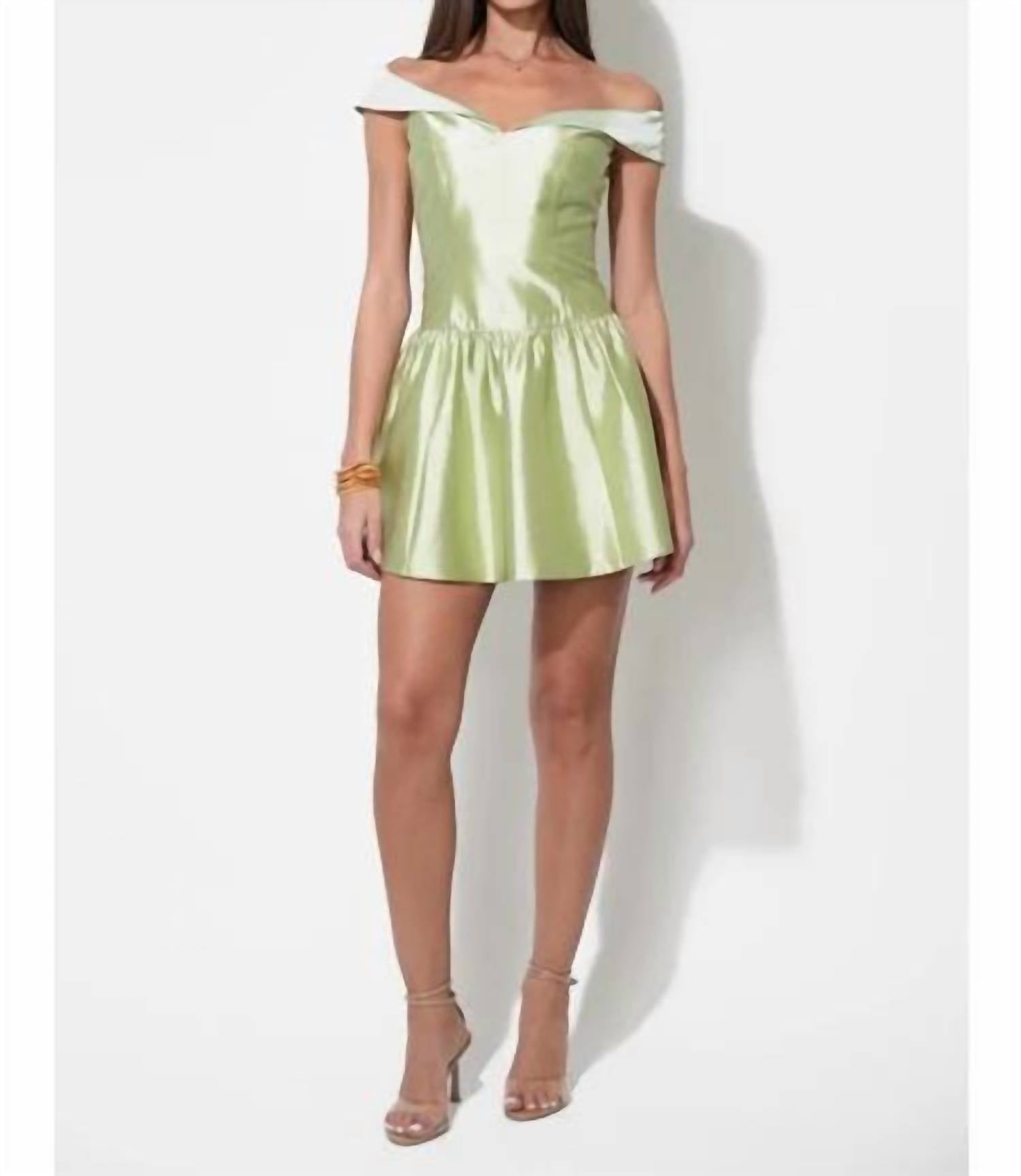 Adelyn Rae - Darcy Off Shoulder Satin Drop Waist Mini Dress