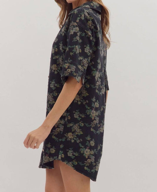 Entro - Floral Half Sleeve Button Mini Dress