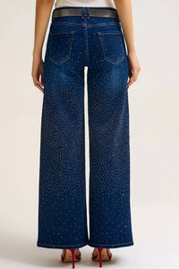 Q2 - Wide Leg Denim Jeans With Rhinestone Details