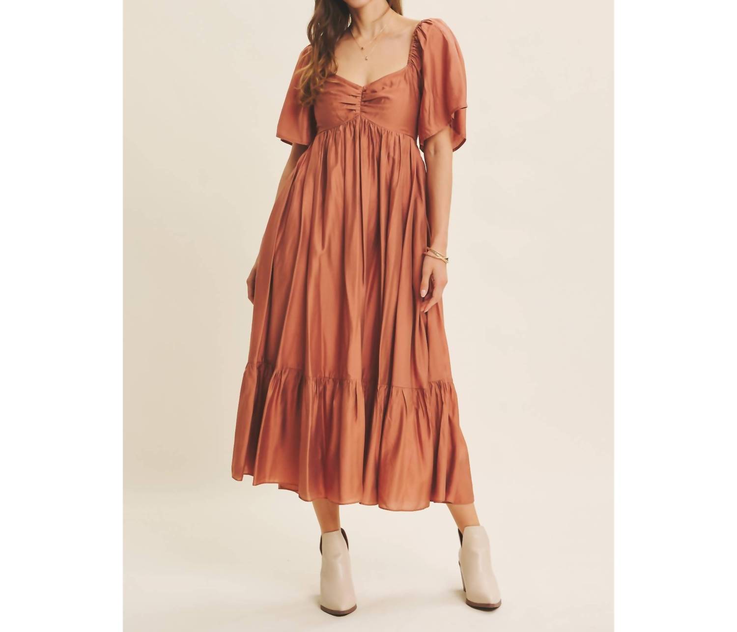 In February - Sweetheart Smocked Flowy Midi Dress