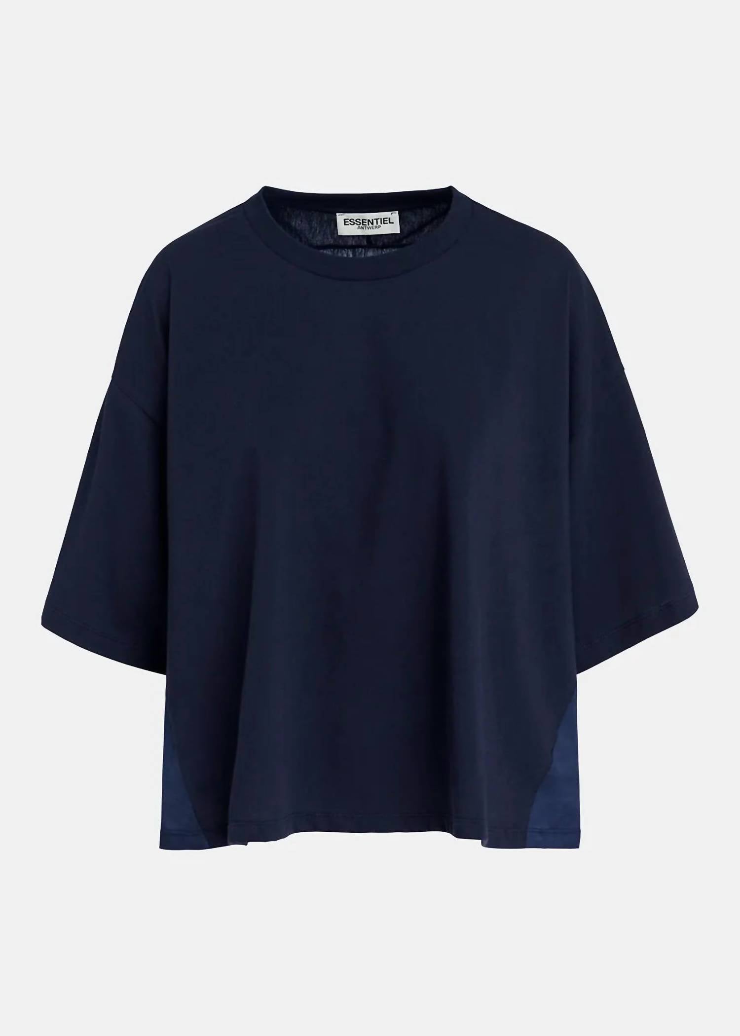 ESSENTIEL ANTWERP Grovel Tee With Satin Back Panel in navy - women's t-shirt - view 4