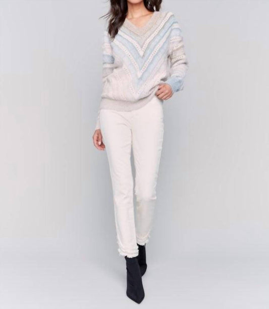 Charlie B - Long Sleeve V-neck Open Stitch Sweater