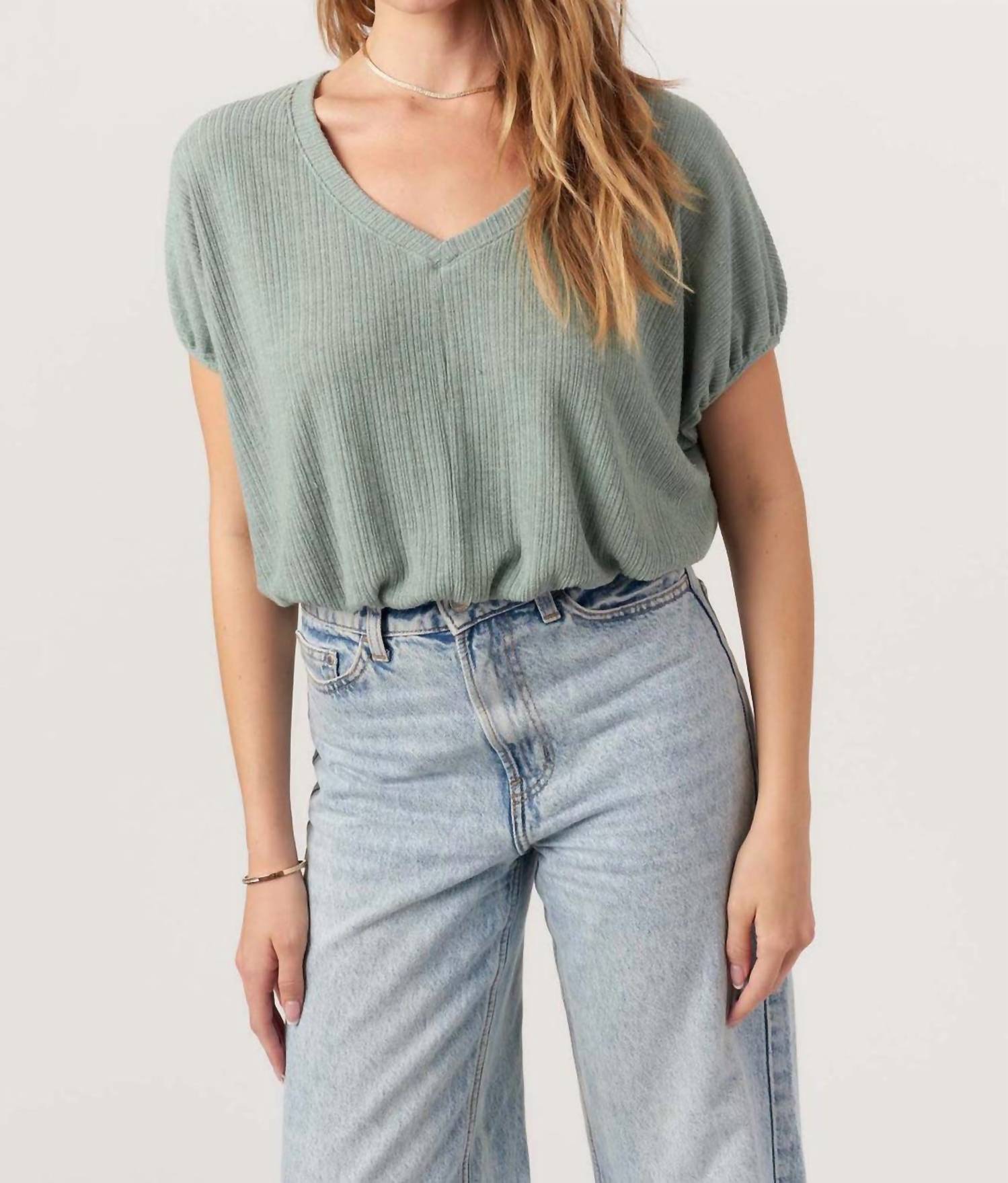 Project Social T - Cerise V-Neck Bubble Rib Tee