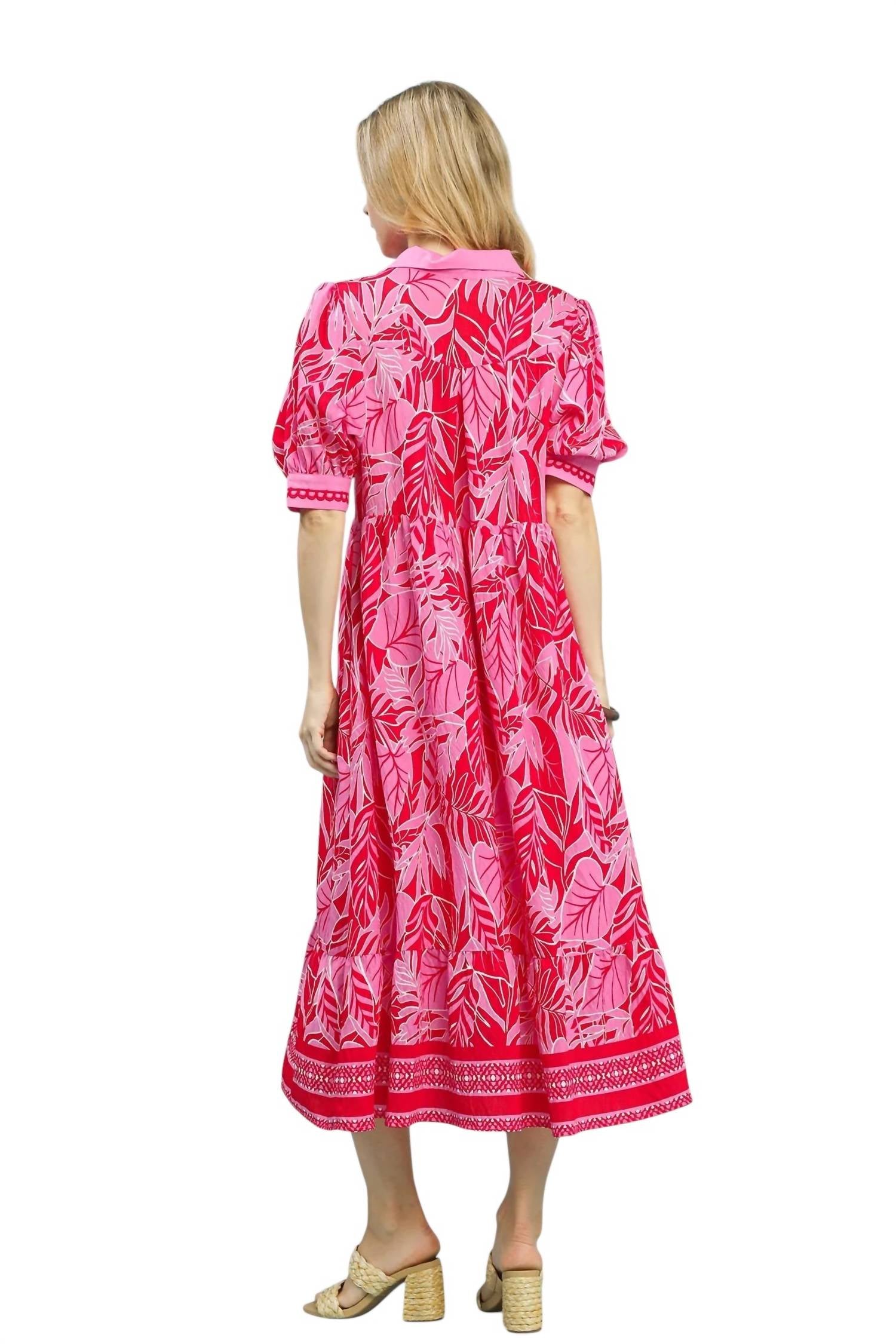 Umgee - Leafy Border Print Midi Dress