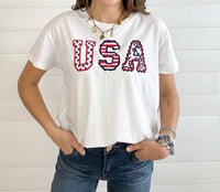 Kid Dangerous Patriotic Graphic Tee Top in white - women's t-shirt