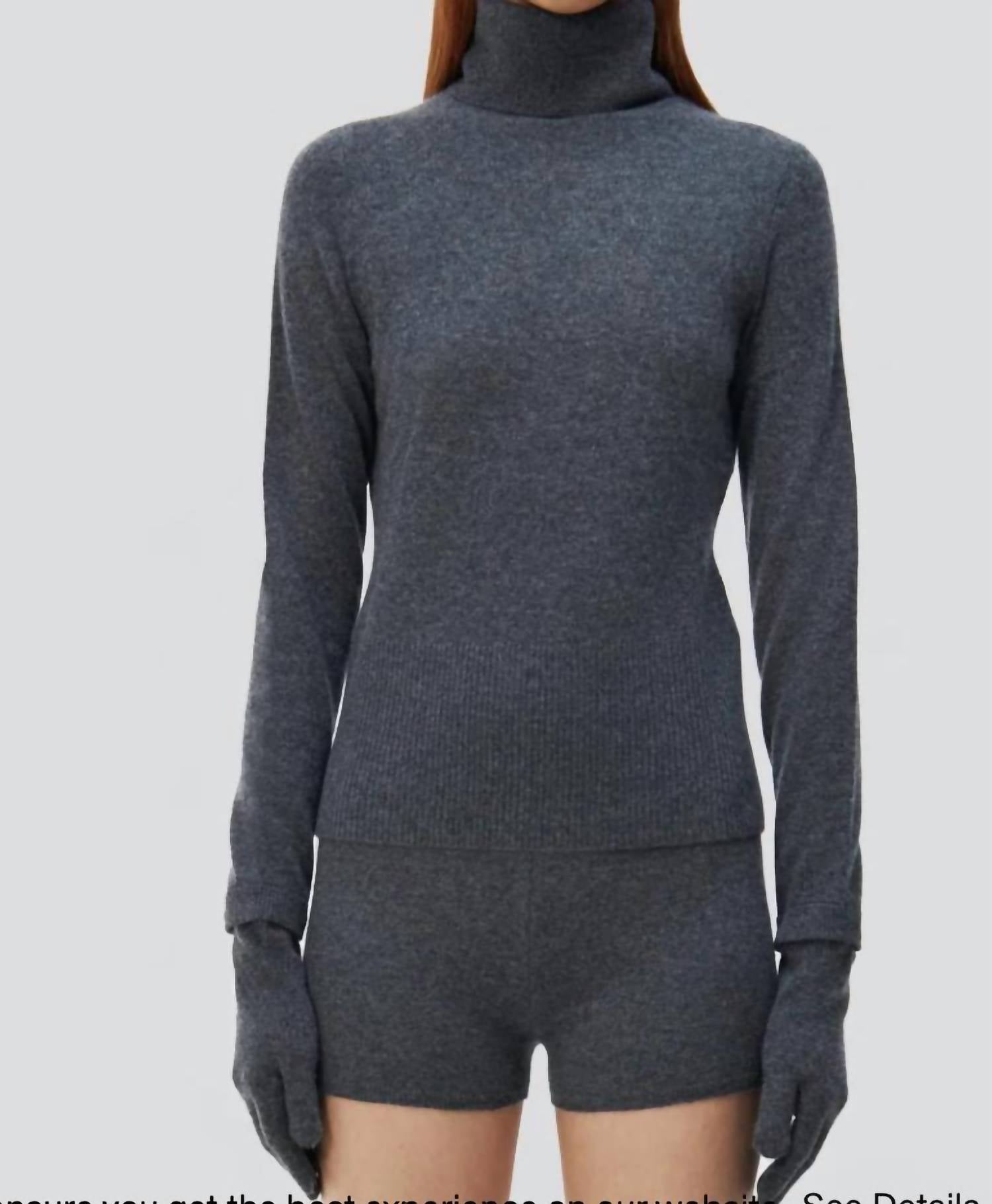 SIMKHAI Dita Gloved Turtleneck Sweater in charcoal - women's sweater