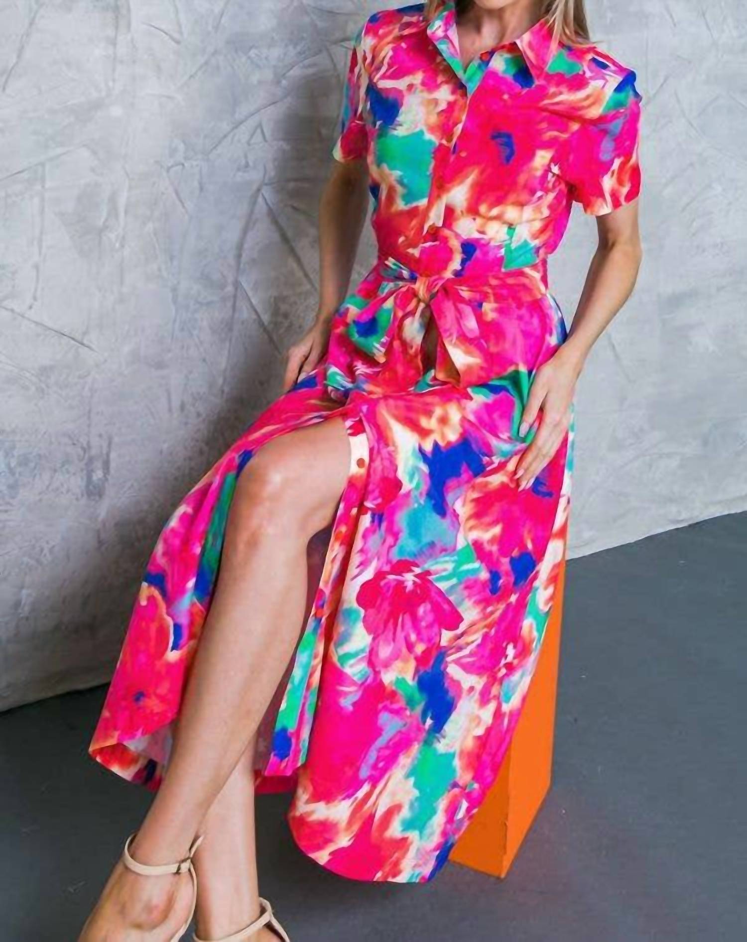 FLYING TOMATO Escape To Paradise Midi Dress in red blue - women's dress - view 4