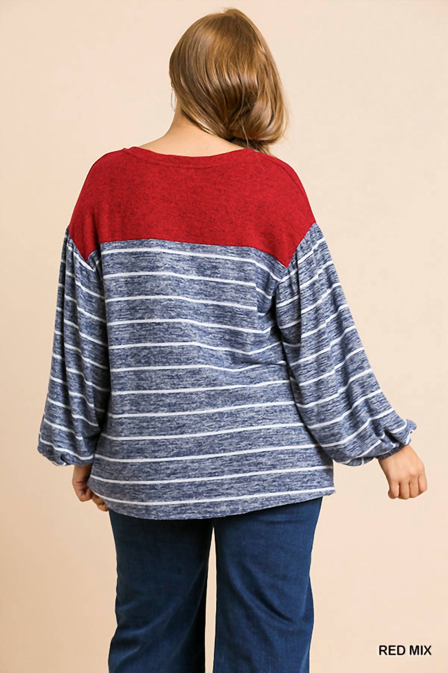 Umgee - Heathered Puff Sleeve Top - Plus