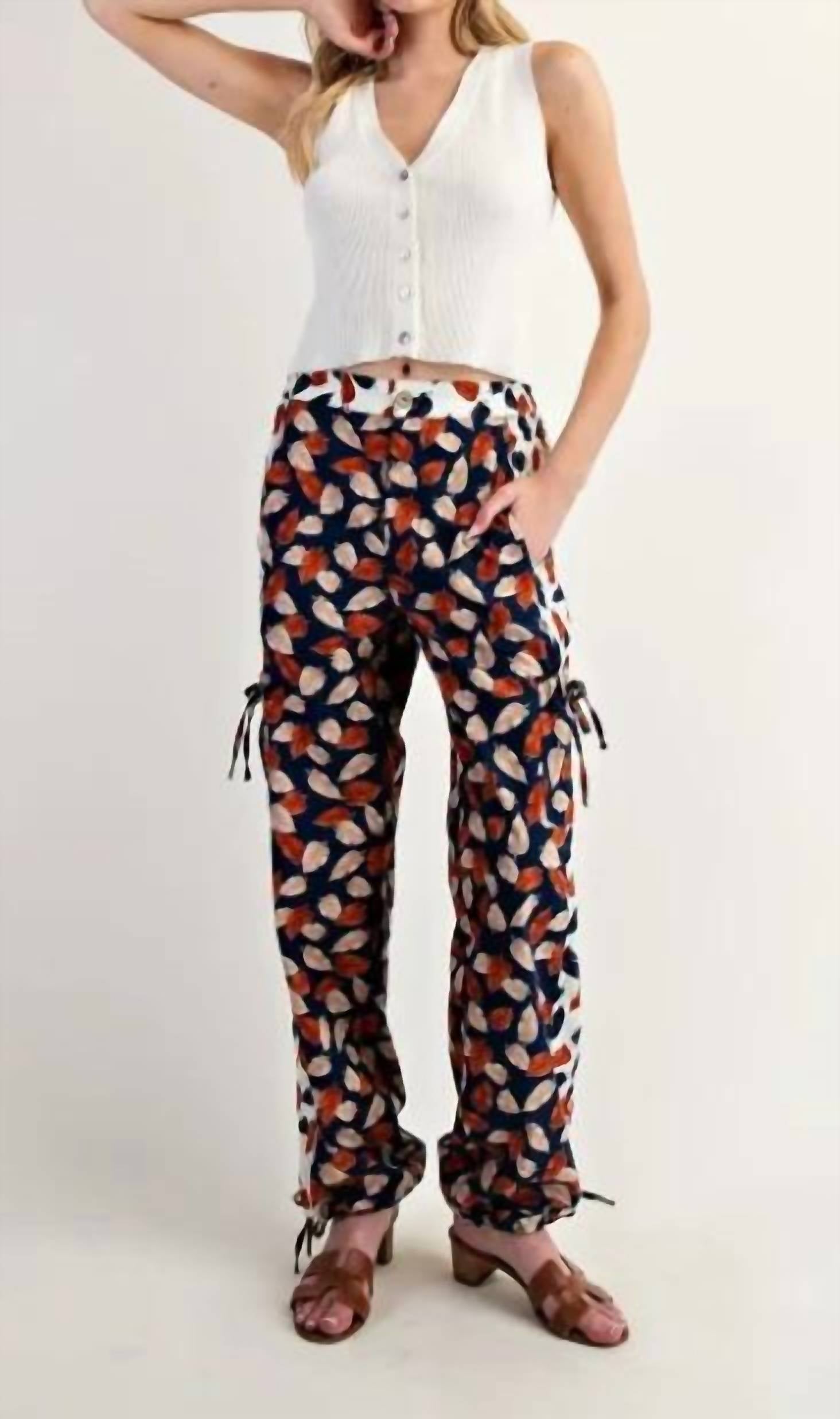 Ee:Some - Women's Foliage Printed Cotton Pants