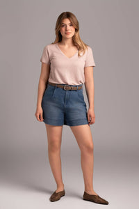 MAJESTIC FILATURES Stretch Linen V-neck Tee in glycine - women's t-shirt - alternate view