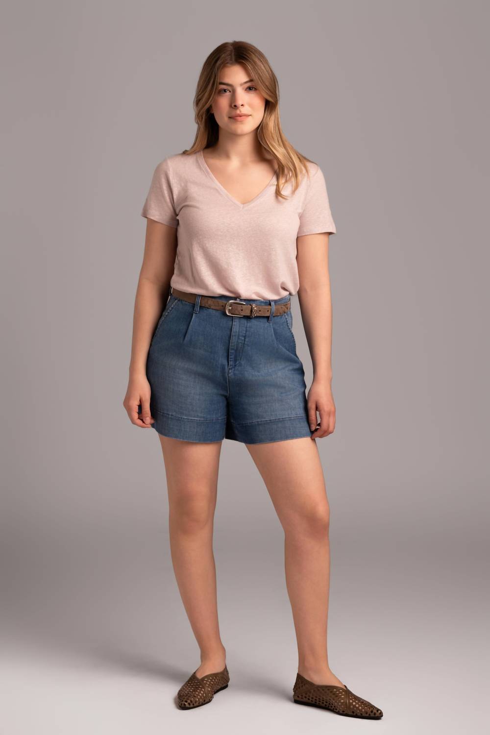 MAJESTIC FILATURES Stretch Linen V-neck Tee in glycine - women's t-shirt - alternate view