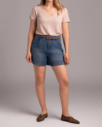 MAJESTIC FILATURES Stretch Linen V-neck Tee in glycine - women's t-shirt - detail view