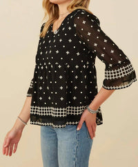 Hayden La - Tulip Sleeve Embroidered Border Blouse