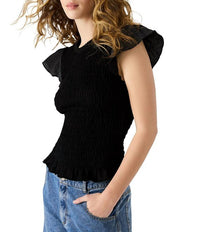 STEVE MADDEN Cecilie Short Sleeve Smocked Top in black - women's blouse - alternate view