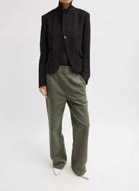 Tibi Distressed Garment Dyed Cotton Dobby Barry Jean in ash green - women's jeans