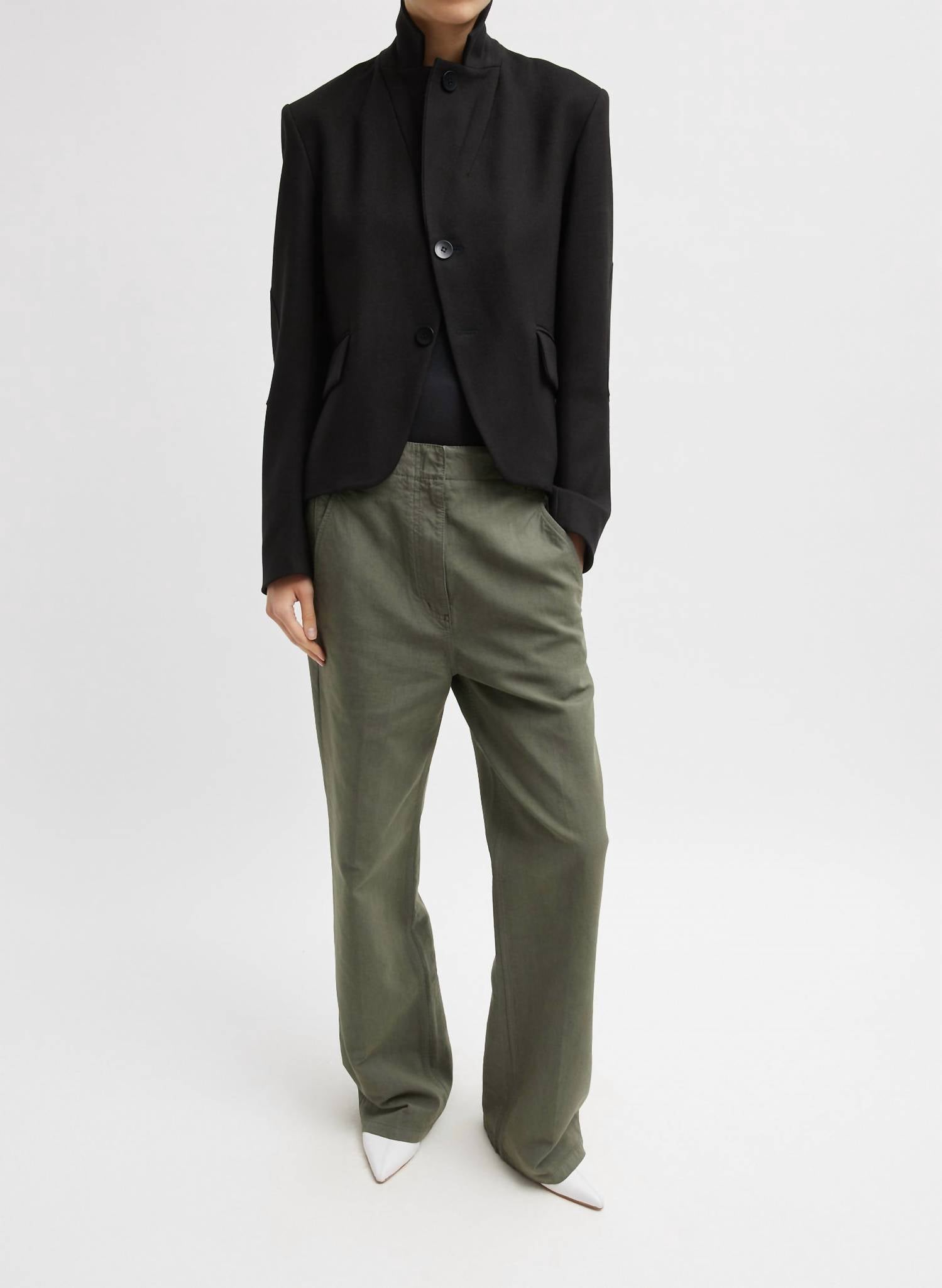 Tibi Distressed Garment Dyed Cotton Dobby Barry Jean in ash green - women's jeans