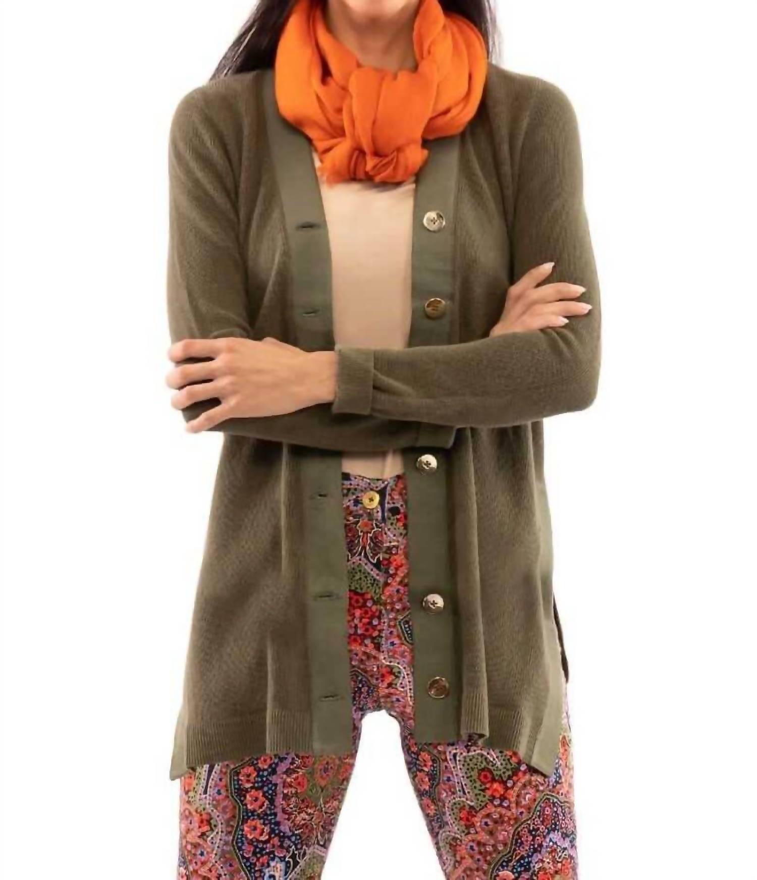 GRETCHEN SCOTT Grosgrain Heaven Cardigan in olive - women's cardigan