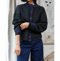 Greylin - Lila Denim Detail Knit Cardigan Top