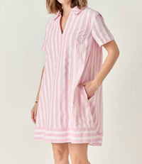 English Factory Stripe Jacquard Mini Shirtdress in pink white - women's dress - detail view