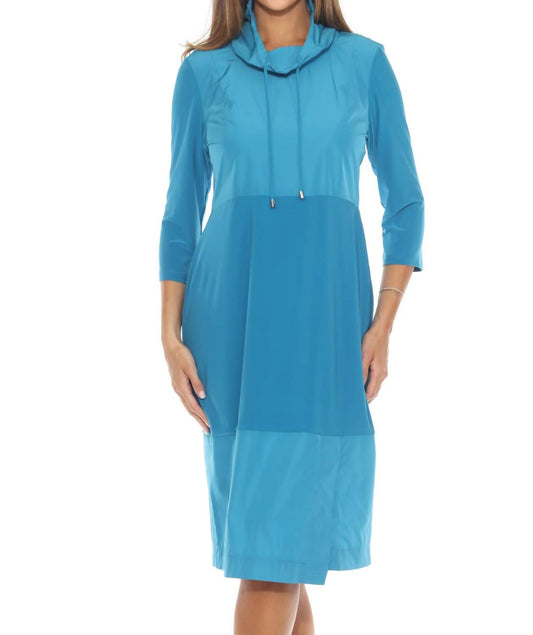 Joseph Ribkoff - Drawstring Cowl Neck Shift Midi Dress