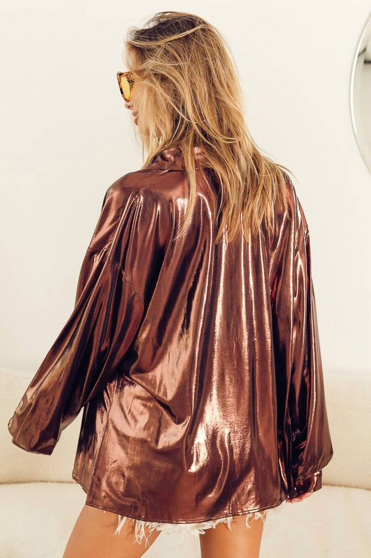 Bibi - Mona Metallic Shiny Silky Textured Top