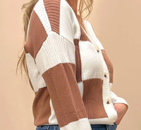 Little Daisy Closet - Checkered Ribbed V Neck Sweater Cardigan