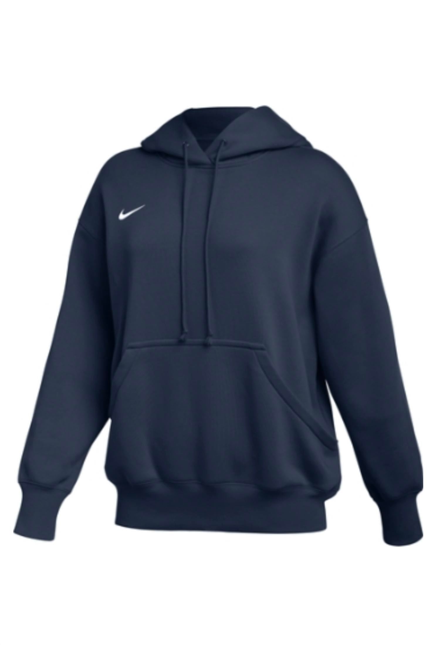 NIKE Women's Phoenix Fleece Pullover Hoodie in navy white 1 - women's top