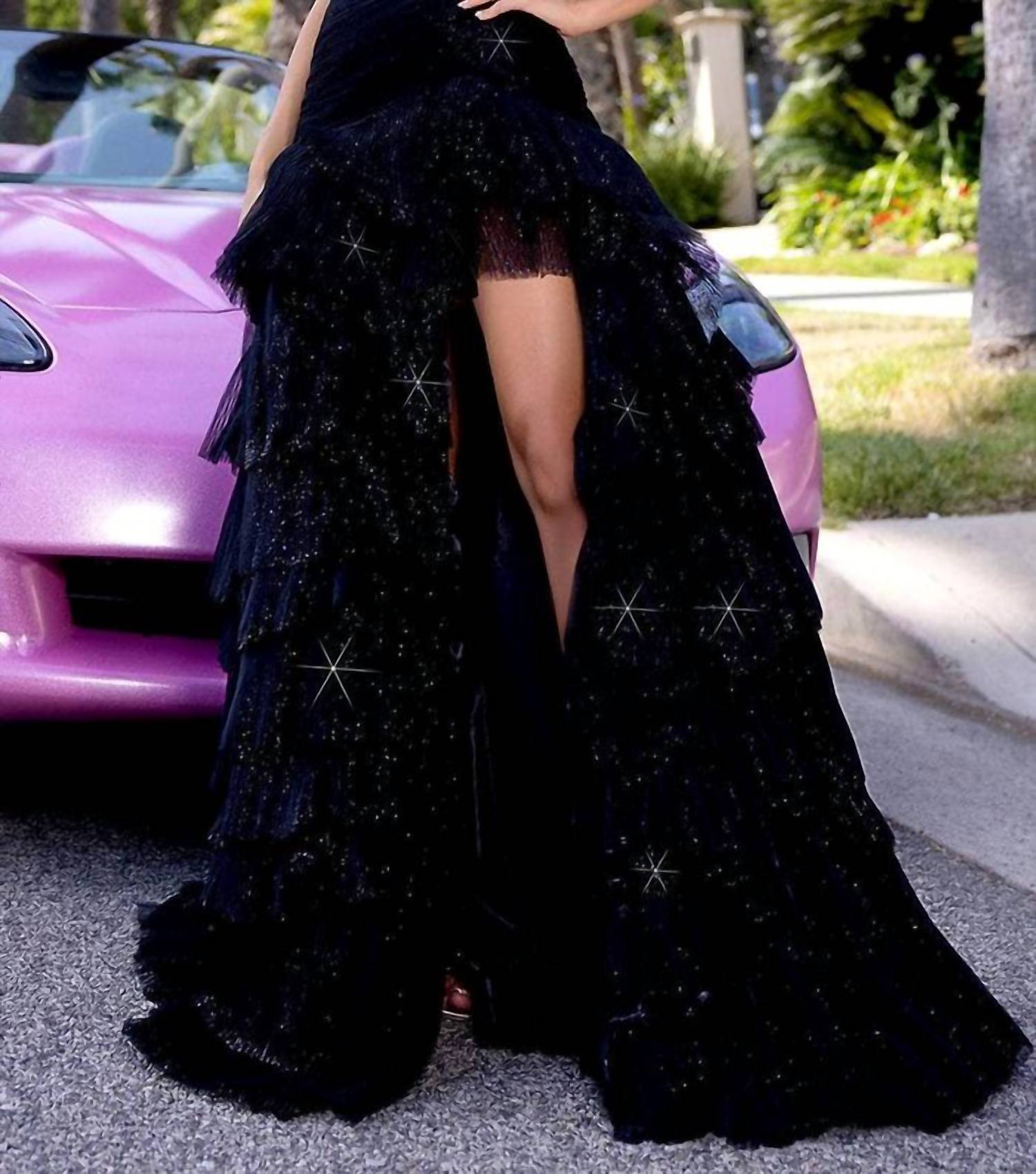 PORTIA&SCARLETT Enchantress Tiered Tulle Gown in black - women's dress