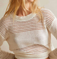 CRESCENT Donna Linen Cotton Mix Media Pullover in cream - women's long sleeve top - view 4