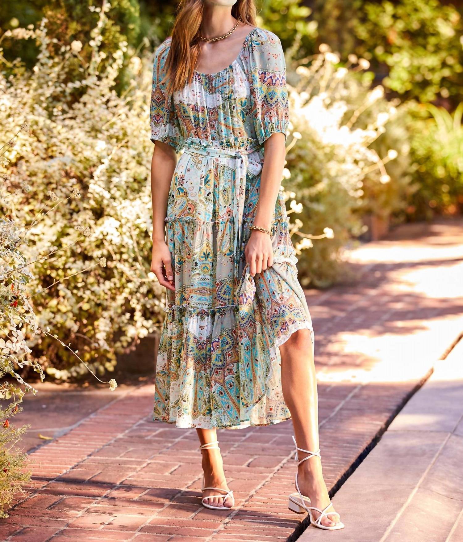 Fifteen Twenty - Tiered Puffed Sleeve Maxi Dress